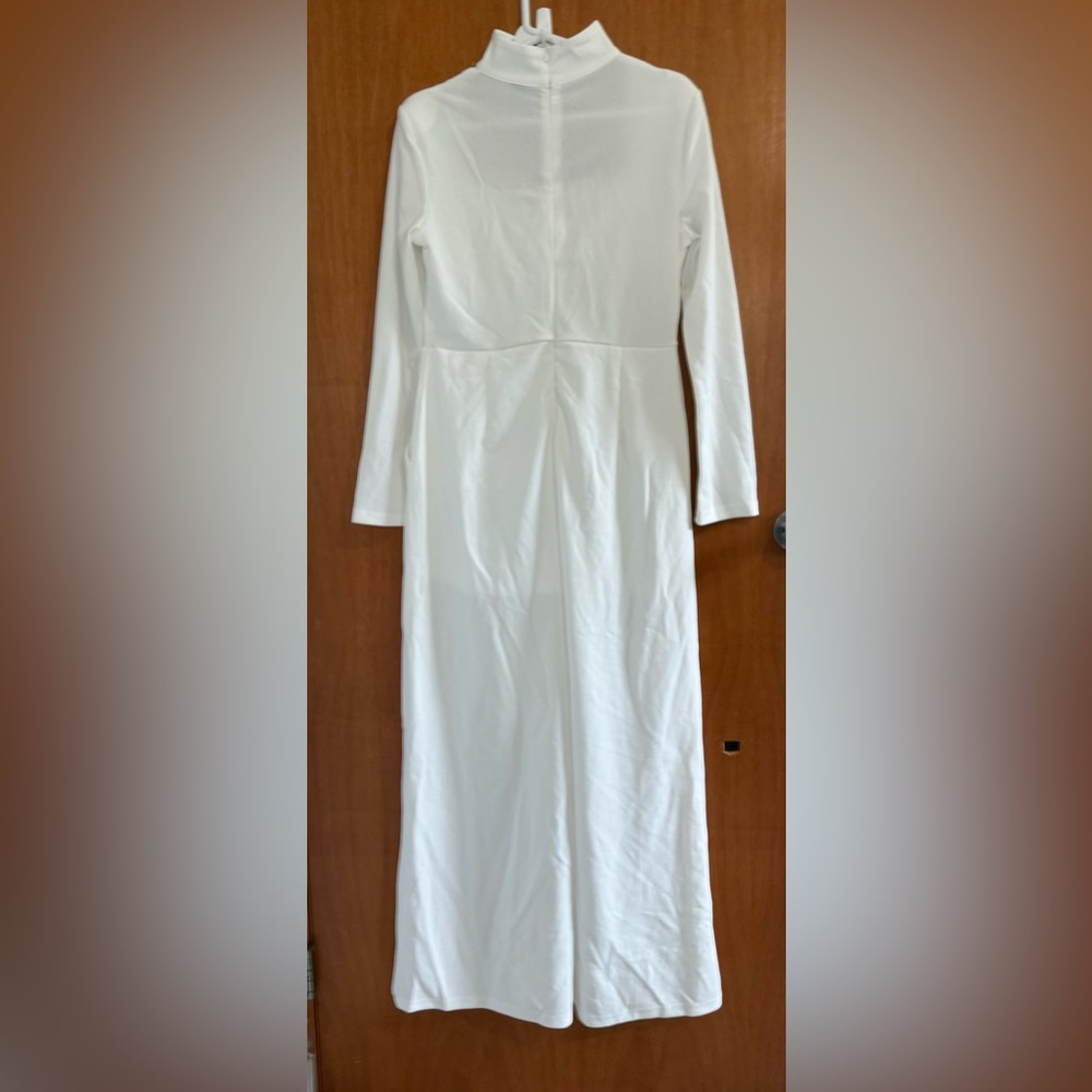 Pantsuit, white, square neckline with a high choker style collar. L, SHEIN, EUC - Picture 8 of 8